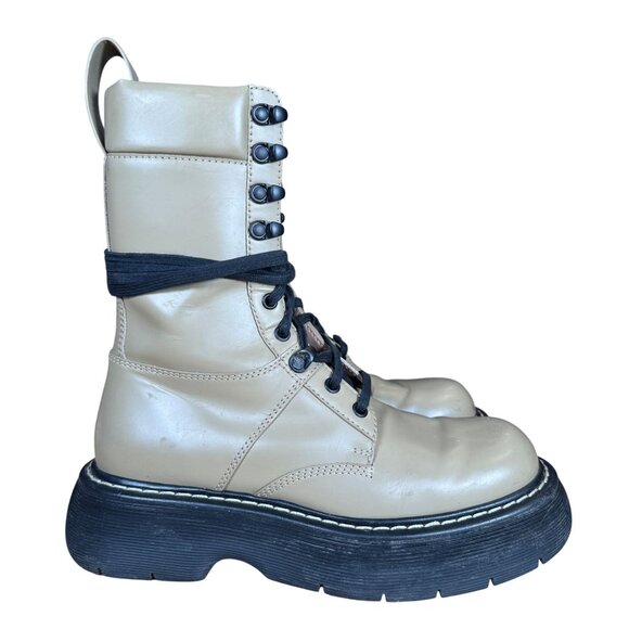 Bottega Veneta The Bounce Lace Up Mid Calf Combat Boots Allspice Tan Size 39 - Picture 2 of 14